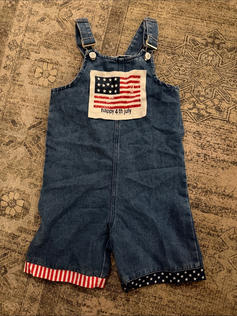 Blue Denim Kids Overalls with American Flag Patch